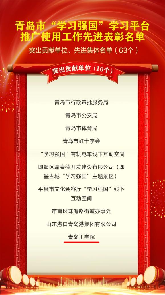 我们喜获青岛市“学习强国”学习平台推广使用工作突出贡献单位 我们喜获青岛市“学习强国”学习平台推广使用工作突出贡献单位