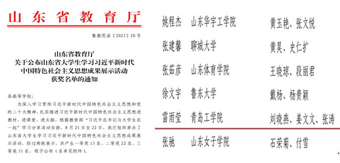 我们学生在“山东省大学生学习习近平新时代中国特色社会主义思想成果展示活动”中斩获佳绩 我们学生在“山东省大学生学习习近平新时代中国特色社会主义思想成果展示活动”中斩获佳绩